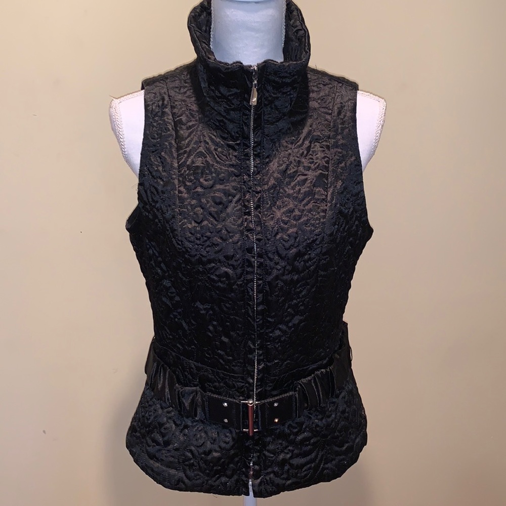 WHITE HOUSE BLACK MARKET Quilted Vest Black High Collar Preppy Layer Academia S